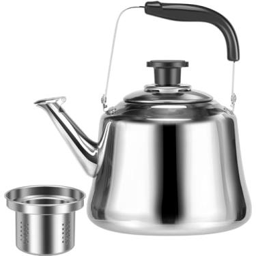 Imagem de XYDHQS Chaleira de chá assobiada de aço inoxidável, fogão com capacidade de 2 L com infusor e alça ergonômica, água quente rápida para ferver, chaleira de chá para fogão de indução de cozinha