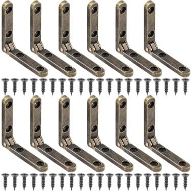 Imagem de Joez Wonderful 12 peças de dobradiças de 90 graus, ferragens de armário de dobradiça de caixa de madeira com 48 parafusos, dobradiça pequena para caixa de joias, estojo, baú (Bronze)