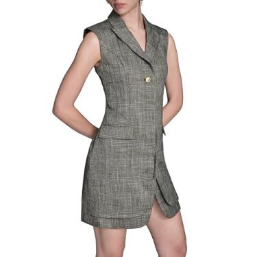 Imagem de BCBG Mini vestido blazer feminino sem mangas com gola V, Trufa Multi, 42