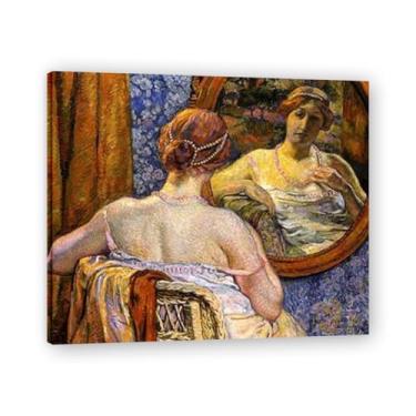 Imagem de Woman At A MirrorThéo van Rysselberghe: Impressão em tela neoimpressionista belga chave 80 x 96 cm emoldurada