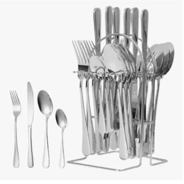 Imagem de Jogo De Talher Faqueiro Luxo Com Suporte Aço Inox Jantar 24 Pç Completo