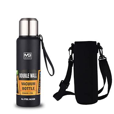 Imagem de Garrafa Térmica De Aço Inoxidável Com Corda E Bolsa (Preto 1.5L)