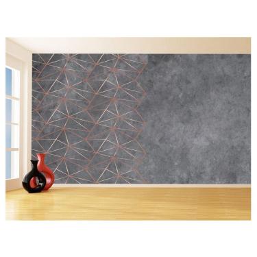 Imagem de Papel De Parede 3D Concreto Linhas Dourado Rose 3,5M Kkt207