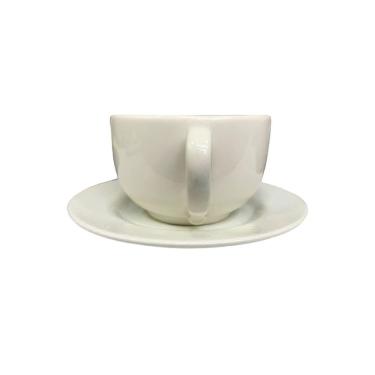 Imagem de Conjunto 6 xícaras chá cerâmica branca com pires