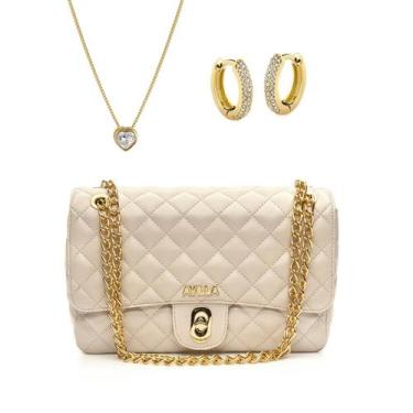 Imagem de Kit Bolsa Transversal Feminina Bordado Tiracolo Grande - AVILLA, Bege