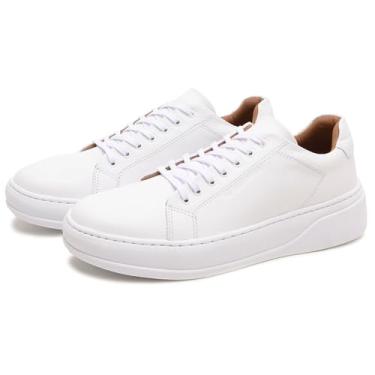 Imagem de Sapatenis Basico Couro Masculino Palmilha EVA Cadarço Cano Curto Estiloso Dia a Dia Sola Borracha Tamanho:40;Cor:Branco;Gênero:Masculino;Departamento BS:Esporte