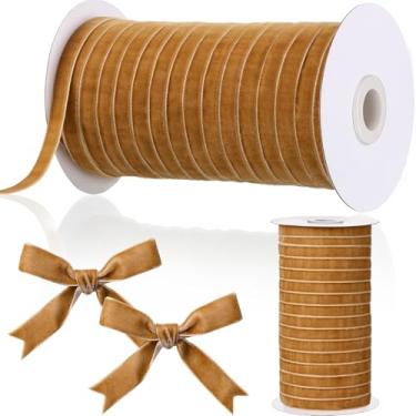 Imagem de Chuangdi Fita de veludo cáqui de 1,9 cm (3/20.3 cm), fitas de veludo vintage largas para enfeites de árvore de Natal, buquês de flores, guirlanda de casamento, gargantilha artesanal DIY