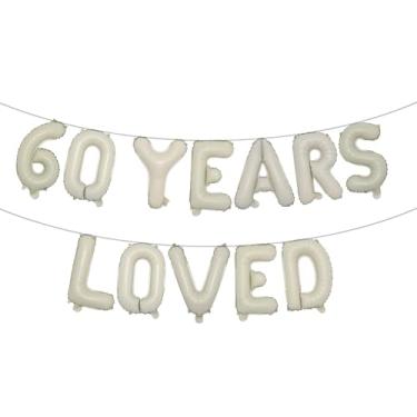 Imagem de 60 Years Loved Balloon Banner, Guirlandas de glitter multicoloridas para artigos de decoração de festa de aniversário de 60 anos/casamento (60 YEARS LOVED Cream)