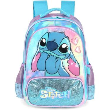 Imagem de Mochila Infantil STITCH Azul G Cetim C/PELUCIA - Luxcel