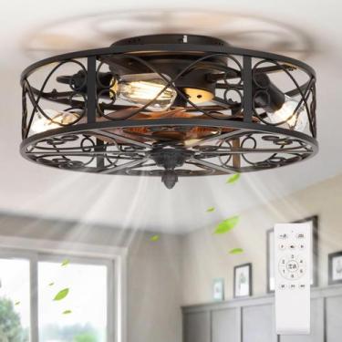 Imagem de Ventilador de teto SHLUCE 18,5 polegadas Caged Flush Mount Remote pret