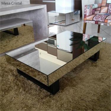 Imagem de Mesa de centro espelhada retangular para sala de estar com pés preto -