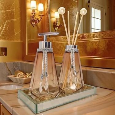 Imagem de Kit Lavabo Vidro Kit Completo 300 ML Luxo Com Bandeja Decorativo Escritorio (Ambar Degrade C/Prata,Com Bandeja)
