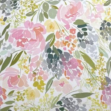 Imagem de Papel de Parede Adesivo Sala Quarto Ripas Madeira Clara Lisa Autocolante 5m x 45cm. (Floral Boho)