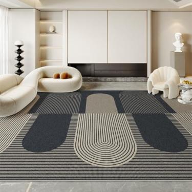 Imagem de Tapete listrado azul-escuro creme, geométrico, decorativo, fácil de limpar, com linhas artísticas, para sala de estar, confortável, para quarto (entre em contato conosco/AX040-3-C)