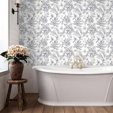 Imagem de VaryPaper Papel de parede floral com desenho de 44 x 190 cm, papel de parede floral de borboleta, beija-flor, peônia, para armários, papel de parede decorativo de vinil autoadesivo removível para