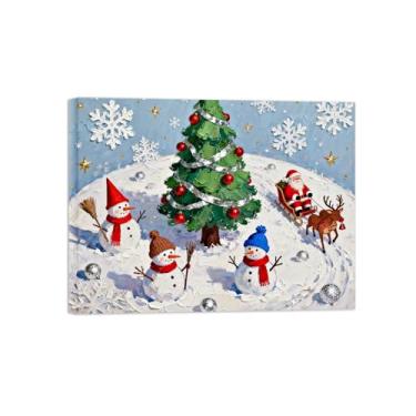 Imagem de Pinturas em tela Natal-Quadros Decoração de Parede-Árvore Natal boneco neve-Inverno Paisagens Impressões para Sala de Estar 60x80cm Tela Embrulhada