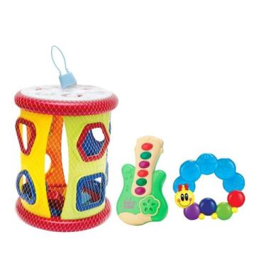 Imagem de Kit Guitarra Musical 6 Músicas Para Bebê Com Cilindro Bloco De Montar 