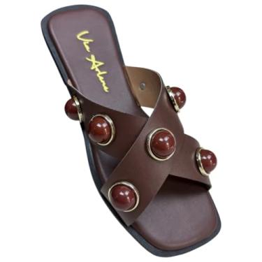 Imagem de Sandália Rasteira Feminina Tiras em X com Esfera Rasteirinha Verão Enfeite de Bola Blogueira Flat (Café, BR, Adulto, Numérico, 34)