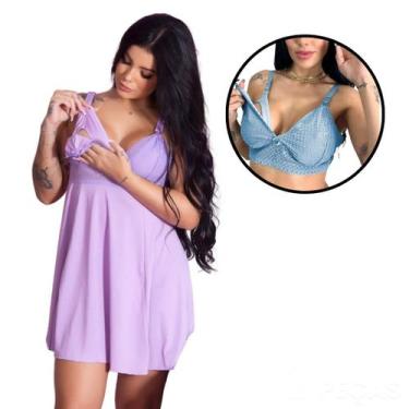 Imagem de Kit Maternidade Camisola Amamentação Sutiã Renda Gestante Confortável 