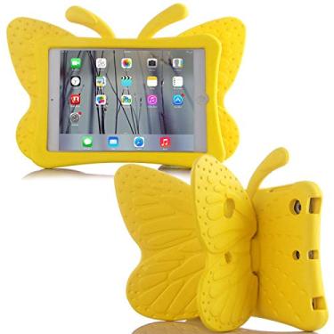 Imagem de AWH Simicoo Capa de borboleta fofa 3D para iPad 7 8 10.2 para crianças, leve, com suporte de EVA à prova de choque, resistente, resistente, compatível com crianças, iPad 10.2, iPad 7º 8º (amarelo)