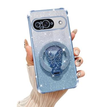 Imagem de Tesazxcn Capa para Google Pixel 9 com suporte [compatível com Mag Safe], capa para celular Google Pixel 9 com alça de pulso, capa protetora à prova de choque, suporte brilhante para mulheres e meninas