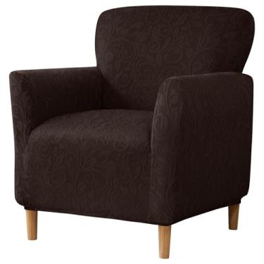 Imagem de MIFXIN Capa para cadeira de banquete com braços, 1 peça de elastano elástico e acento para poltrona de sofá, protetor de móveis para sala de estar (chocolate jacquard)