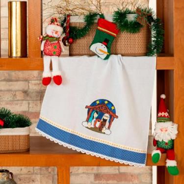Imagem de Pano de Copa Avulso Bordado Felpudo Presépio Natalino - Decoração Natal Guardanapo de Prato 100% Algodão Alvejado