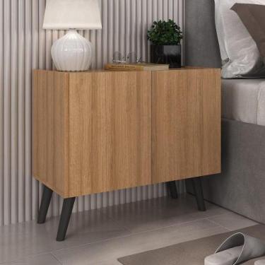 Imagem de Mesa De Cabeceira Retrô 2 Portas Multimóveis Mp4133 Rustic/preta Rusti