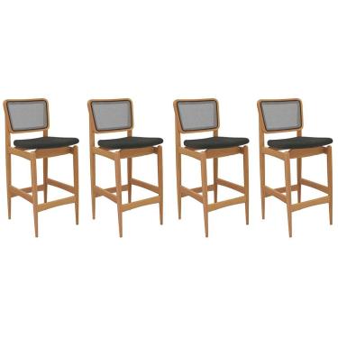 Imagem de Banqueta Sala de Jantar Liz 1BMM009CA Premium Madeira Maciça Kit 4 Un Carvalho/Boucle Chumbo/Tela Chumbo - Kappesberg