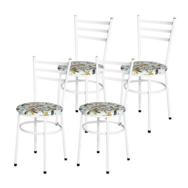Imagem de Conjunto 4 Cadeiras Epóxi Branca Para Cozinha Assento Estampado Floral Orquídea