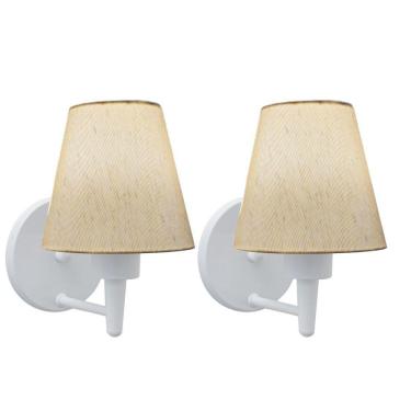 Imagem de Kit-2 Arandela Cone Md-2004 Base Branco Cúpula Em Tecido 14-14x07cm Linho Bege - Bivolt