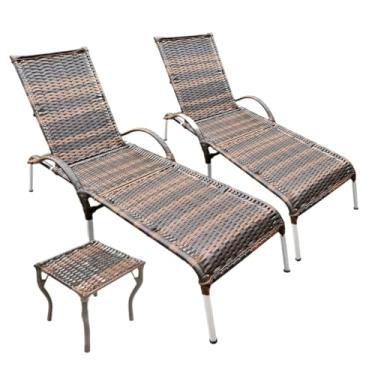 Imagem de Kit Espreguiçadeira com Mesa - 2 Cadeiras de Alumínio Reclináveis para Piscina, Praia e Varanda (Argila)