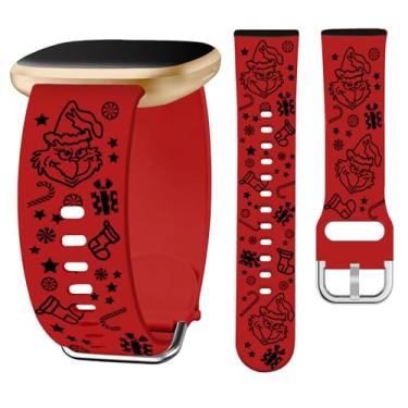 Imagem de Watbro Pulseira gravada de Natal compatível com Fitbit Versa 3/Sense/Fitbit Versa 4/Sense 2 para mulheres e homens, pulseira de silicone macio fofo boneco de neve gravada