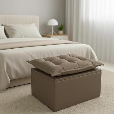 Imagem de Puff Baú Retrô Armazenamento - Puff Banco com Tampa e Revestimento Suede, Apoio para Pés e Assento (CAPPUCCINO)