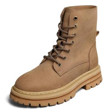 Imagem de Shaire Botas femininas de cano baixo, botas finas de couro sintético para primavera e outono, 5225 cáqui, 40