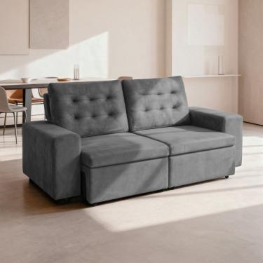 Imagem de Sofá Retrátil e Reclinável Molas 206cm Veludo Marrocos Cinza