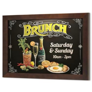 Imagem de 4 THOUGHT Quadro negro magnético emoldurado de madeira de pinho maciça para parede, 91 cm x 61 cm, placa de lousa rústica resistente para cozinha, escritório, casa e café - uso interno/externo, marrom