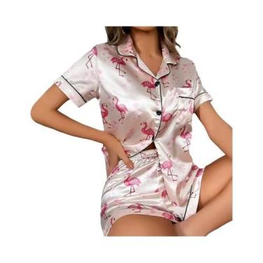 Imagem de Conjunto de Pijama Feminino Floral - Manga Curta, Botões e Cintura Elá