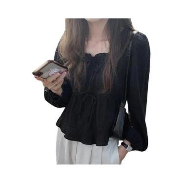 Imagem de Blusa Feminina Casual de Linho e Algodão - Manga Longa, Renda e Estilo