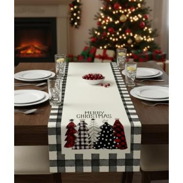 Imagem de Caminho de mesa Merry Christmas, 33 x 108 cm, árvores de Natal, flocos de neve, 1 peça