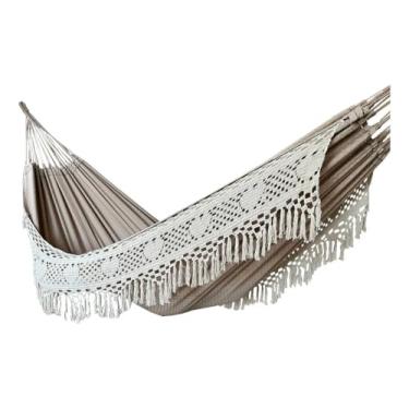 Imagem de Rede De Descanso Dormir Bucho De Boi 4.5 METROS Toda Reforçada Até 350kg Estampada em(BRANCA COM CARAMELO)