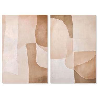 Imagem de Conjunto de 2 painéis de geometria neutra de luxo para sala de estar, arte de parede da Art Remedy, envolto em galeria, 25 x 38 cm