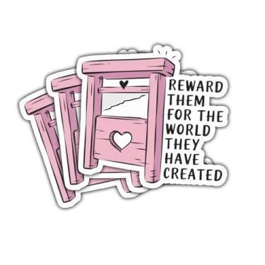 Imagem de 3 peças Guilhotine Reward Them for The World They Have Created Adesivo engraçado feminismo guilhotina presente para anti-patriarcado direitos das mulheres decalque feminista decalque para laptop