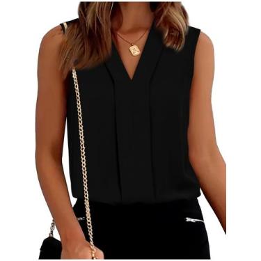 Imagem de Camiseta regata feminina BLENCOT com decote em V sem mangas preta de v