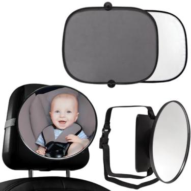 Imagem de Kit Espelho Retrovisor Cadeirinha Para Carro E Proteção Solar Tapa Sol Blackout Com Ventosas Buba