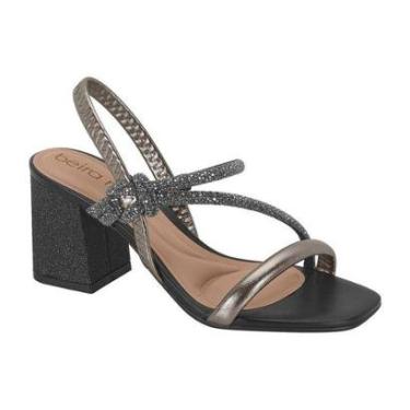 Imagem de Sandália Feminina Beira Rio Salto Médio Bloco Grosso Brilho Strass Conforto-Feminino