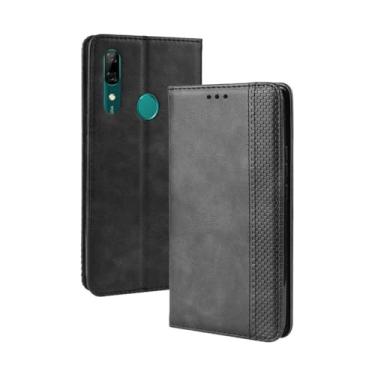 Imagem de Capa para Huawei Y9 Prime 2019,Retro Flip magnético,Caso de telefone de couro PU,Design de carteira com 3 slots de cartão e 1 clipe de dinheiro -Black