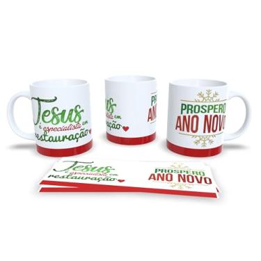 Imagem de Caneca de Natal com Desenho de Inverno, Porcelana Branca, Estampa Festiva com Papai Noel e Animais, Tema Natalino (8)