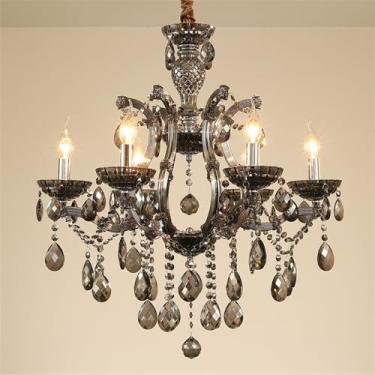 Imagem de Lustre europeu de luxo em cristal preto, cinza fumê, para sala de estar, restaurante, quarto, villa, hotel, restaurante ocidental, loja de roupas, salão de beleza, karaokê. Luminária pendent