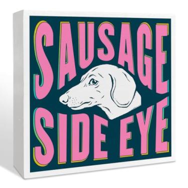 Imagem de Placa decorativa de caixa de madeira com olho lateral de salsicha para casa, escritório, banheiro, cozinha, decoração engraçada para cães, presentes de dachshund para mulheres e homens amantes de cães